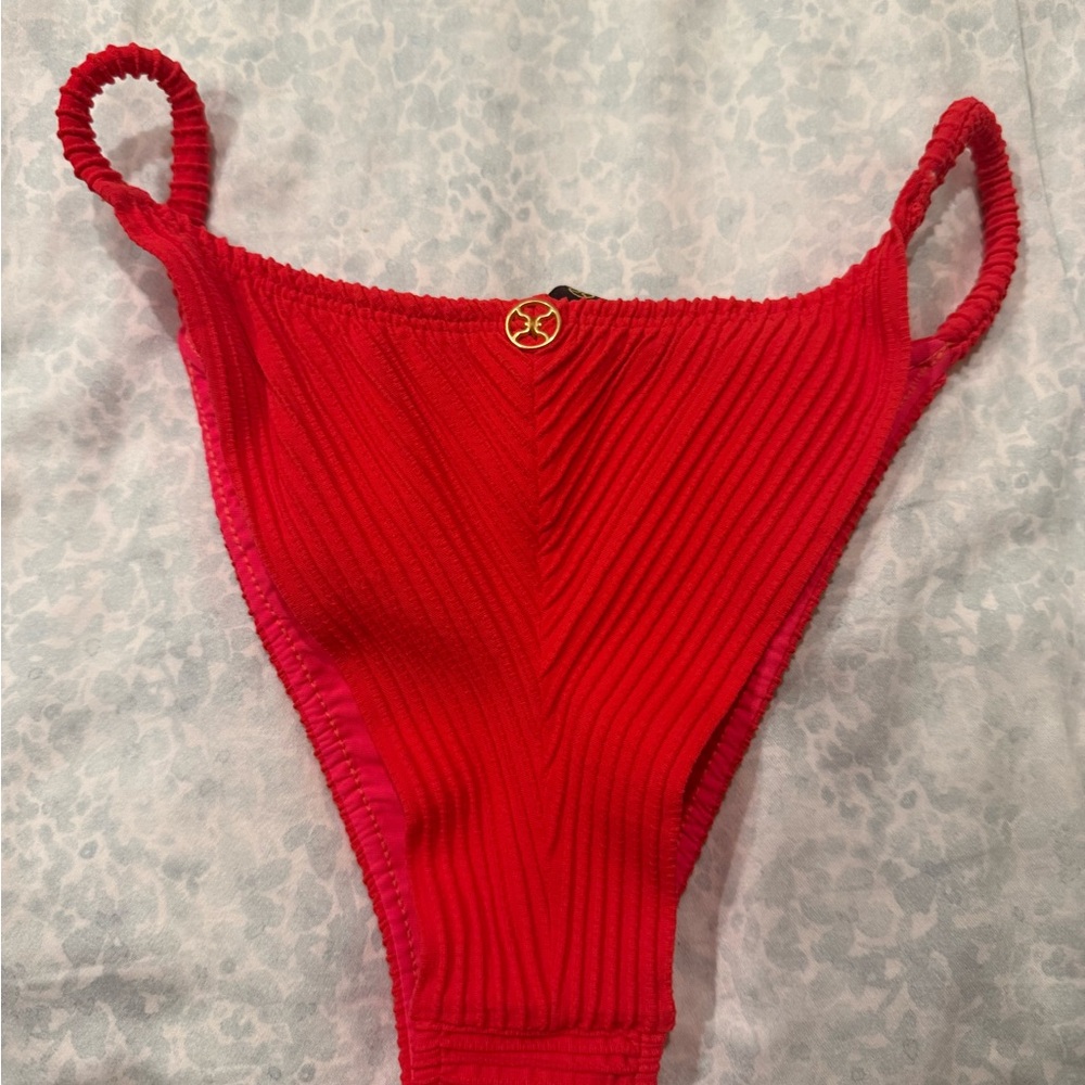 Vibrant Red Ribbed Bikini Bottom - Picture 2 of 3